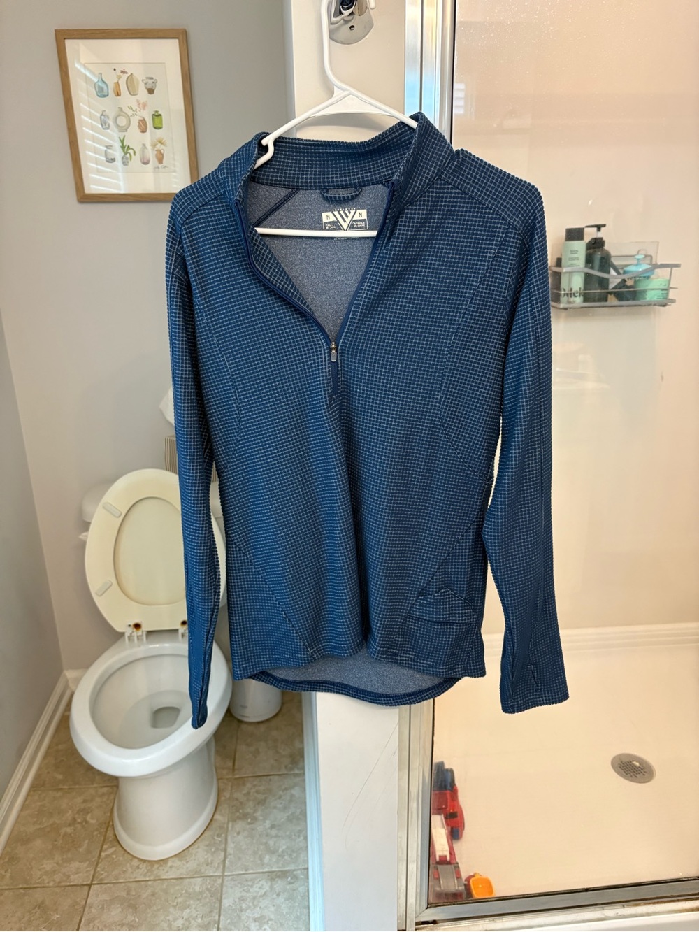 LevelWear Women's Blue Waffle Knit Half Zip Pullover Performance Top Size M